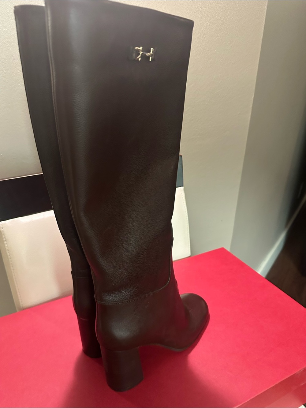 Salvatore Ferragamo Dark Brown Leather Knee Boots with Signature Bit - Picture 4 of 5